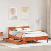 vidaXL Sängram utan madrass vaxbrun 120x190 cm massiv furu