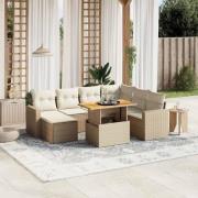 vidaXL Matgrupp för trädgården med dynor 8 delar beige konstrotting