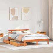 vidaXL Sängram med lådor vaxad brun 120x200 cm massiv furu