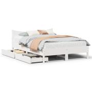 vidaXL Sängram med lådor vit 120x200 cm massiv furu