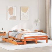 vidaXL Sängram utan madrass vaxbrun 150x200 cm massiv furu