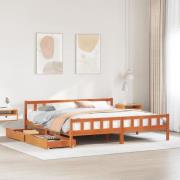 vidaXL Sängram utan madrass vaxbrun 180x200 cm massiv furu