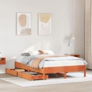 vidaXL Sängram utan madrass vaxbrun 140x200 cm massiv furu