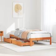 vidaXL Sängram med lådor vaxad brun 75x190 cm massiv furu