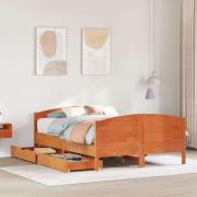 vidaXL Sängram utan madrass vaxbrun 120x190 cm massiv furu