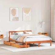 vidaXL Sängram utan madrass vaxbrun 160x200 cm massiv furu