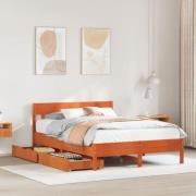 vidaXL Sängram utan madrass vaxbrun 135x190 cm massiv furu