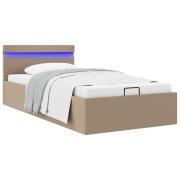 vidaXL Sängram hydraulisk förvaring LED ljusbrun konstläder 90x200 cm