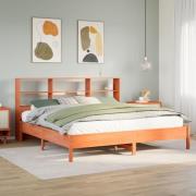vidaXL Säng med bokhylla utan madrass vaxbrun 200x200cm massiv furu