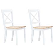 vidaXL Matstolar 2 st vit och ljust massivt gummiträ