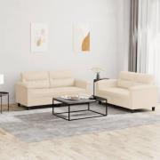 vidaXL Soffgrupp med kuddar 2 delar beige mikrofibertyg