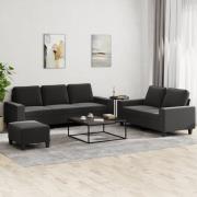 vidaXL Soffgrupp 3 delar svart tyg