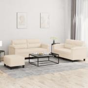 vidaXL Soffgrupp med kuddar 3 delar beige mikrofibertyg