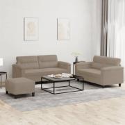 vidaXL Soffgrupp med kuddar 3 delar taupe mikrofibertyg