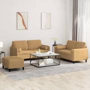 vidaXL Soffgrupp med kuddar 3 delar brun sammet