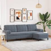 vidaXL 3-sitssoffa med fotpall Mörkgrå 210 cm sammet