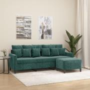 vidaXL 3-sitssoffa med fotpall mörkgrön 180 cm sammet