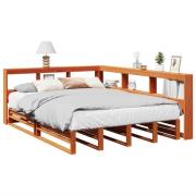 vidaXL Säng med bokhylla utan madrass vaxbrun 140x190cm massiv furu