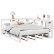 vidaXL Säng med bokhylla utan madrass vit 150x200cm massiv furu