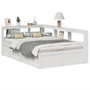 vidaXL Säng med bokhylla utan madrass vit 160x200cm massiv furu