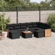 vidaXL Loungegrupp 10 delar med svarta dynor konstrotting