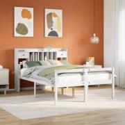 vidaXL Säng med bokhylla utan madrass vit 160x200cm massiv furu