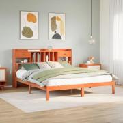 vidaXL Säng med bokhylla utan madrass vaxbrun 180x200cm massiv furu