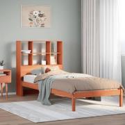 vidaXL Säng med bokhylla utan madrass vaxbrun 75x190 cm massiv furu