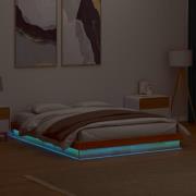 vidaXL Sängram med LED vaxad brun 160x200 cm massiv furu