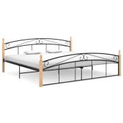 vidaXL Sängram svart metall och massiv ek 200x200 cm