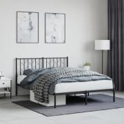 vidaXL Sängram med huvudgavel metall svart 135x190 cm
