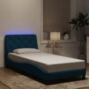 vidaXL Sängram med LED-belysning blå 80x200 cm sammet