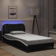 vidaXL Sängram med LED-belysning svart och vit 100x200 cm konstläder
