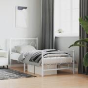 vidaXL Sängram med huvudgavel och fotgavel vit metall 90x190 cm