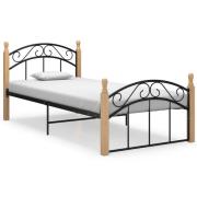 vidaXL Sängram svart metall och massiv ek 90x200 cm