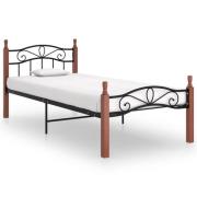 vidaXL Sängram svart metall och massiv ek 90x200 cm