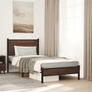 vidaXL Sängram utan madrass metall brun ek 75x190 cm