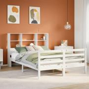 vidaXL Säng med bokhylla utan madrass vit 160x200cm massiv furu