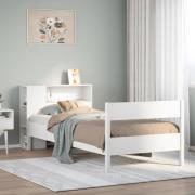vidaXL Säng med bokhylla utan madrass vit 100x200cm massiv furu