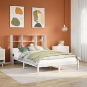 vidaXL Säng med bokhylla utan madrass vit 120x200 cm massiv furu