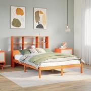 vidaXL Säng med bokhylla utan madrass vaxbrun 135x190cm massiv furu