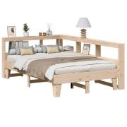 vidaXL Säng med bokhylla utan madrass 135x190cm massiv furu