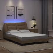 vidaXL Sängram med LED-belysning cappuccino 140x200 cm konstläder