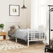vidaXL Sängram med huvudgavel och fotgavel vit metall 75x190 cm