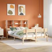 vidaXL Säng med bokhylla utan madrass 140x190cm massiv furu