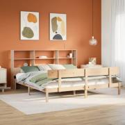 vidaXL Säng med bokhylla utan madrass 200x200cm massiv furu