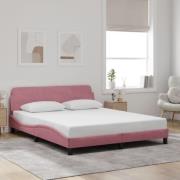 vidaXL Sängram med huvudgavel utan madrass rosa 160x200 cm sammet
