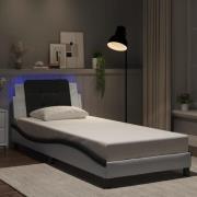 vidaXL Sängram med LED-belysning vit och svart 90x190 cm konstläder