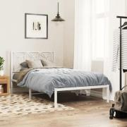 vidaXL Sängram med huvudgavel metall vit 100x190 cm