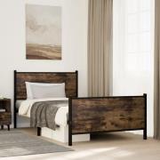 vidaXL Sängram utan madrass metall rökfärgad ek 100x190 cm